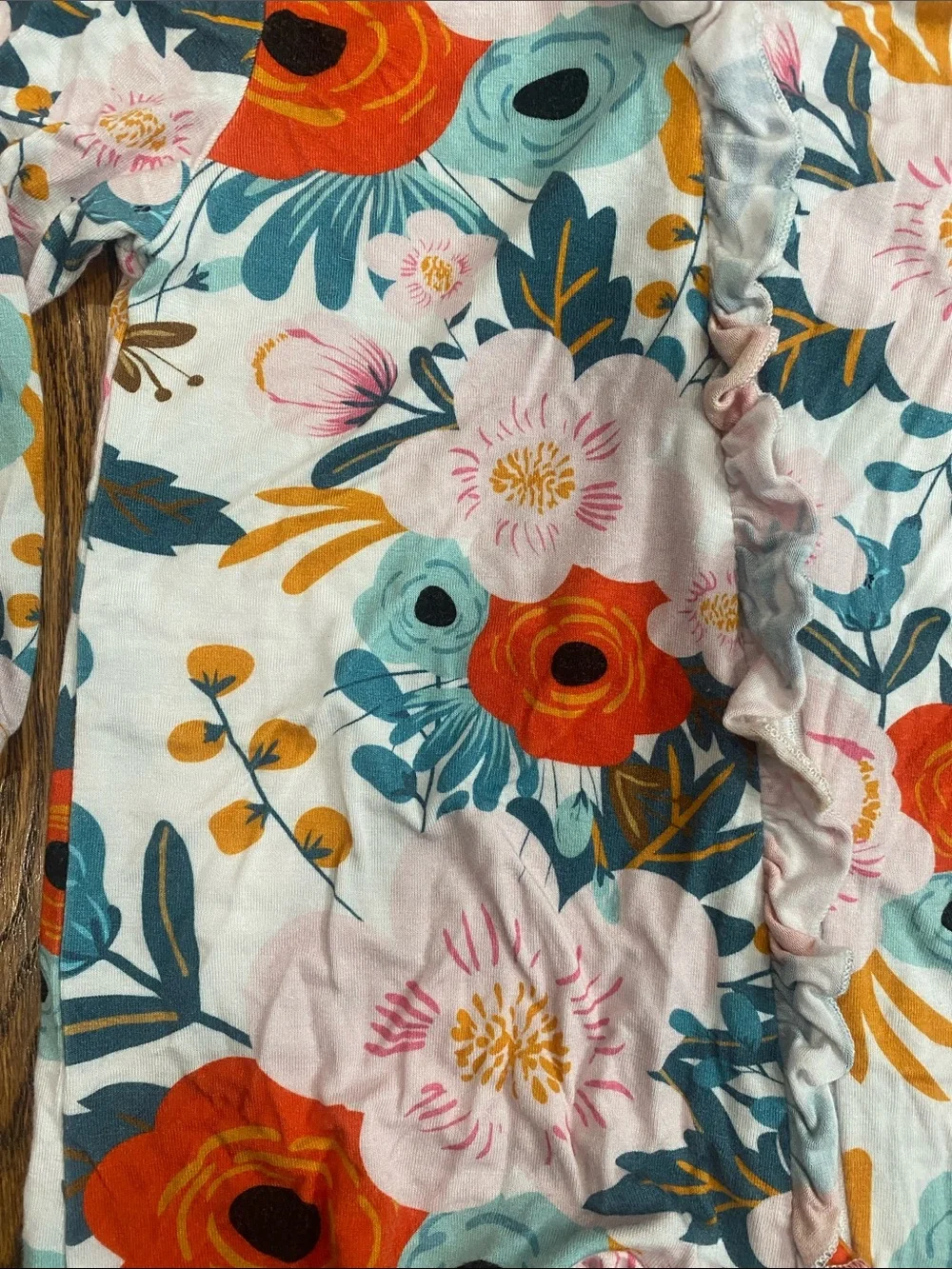 Milk Snob bamboo floral ruffle footie, size 6-12 months. Like new condition